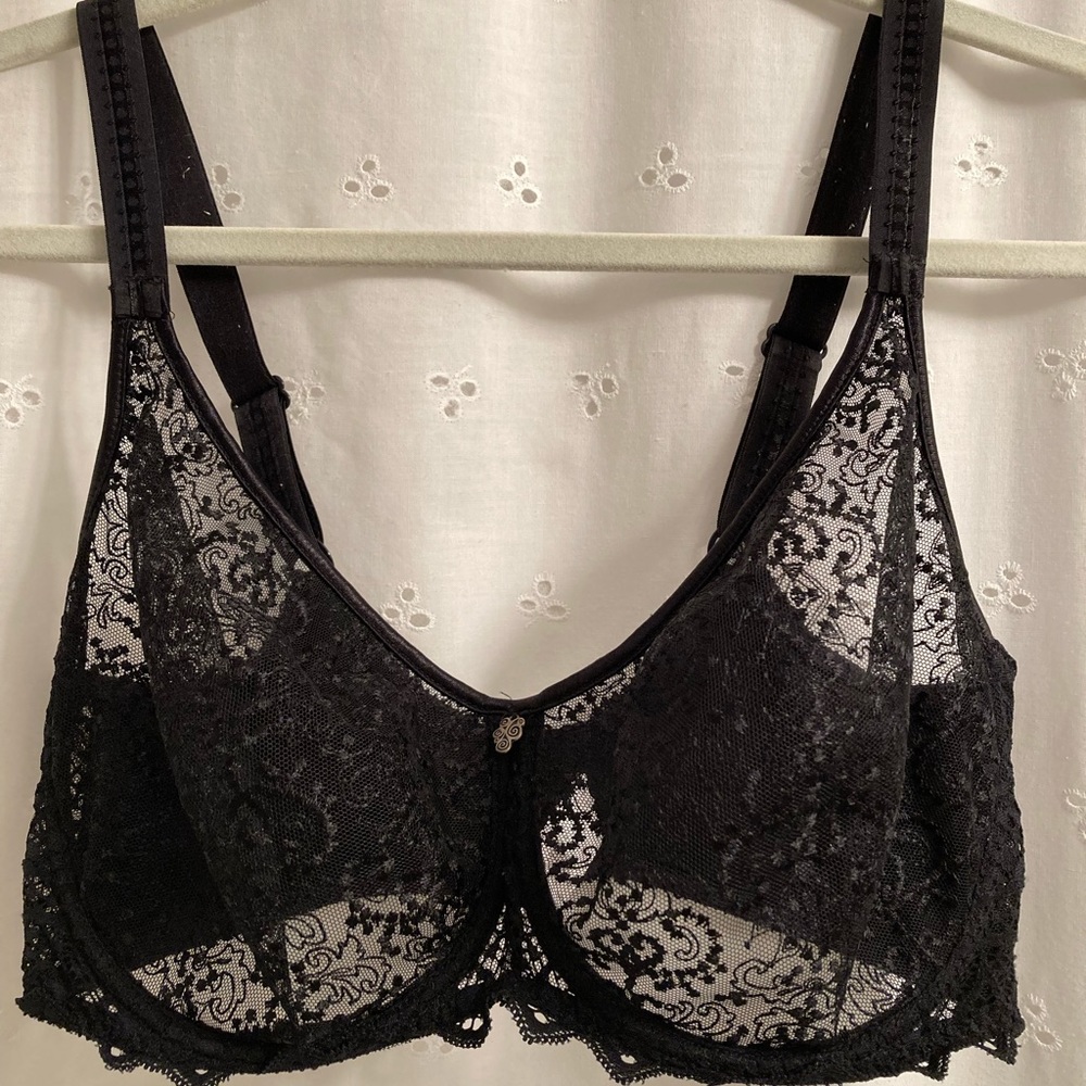 Empreinte Cassiopee Seamless Embroidery Full Cup Bra 32F in Black